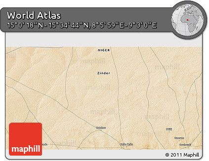 Satellite 3D Map of the Area around 15° 17' 31" N, 8° 34' 29" E