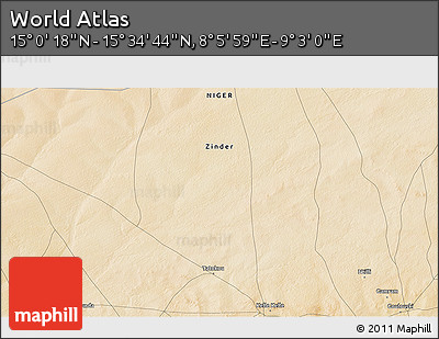 Satellite 3D Map of the Area around 15° 17' 31" N, 8° 34' 29" E