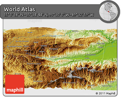 Physical 3D Map of the Area around 15° 17' 31" N, 90° 1' 30" W