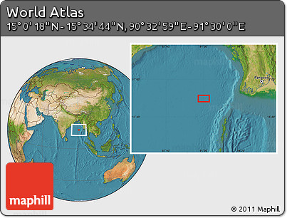 Satellite Location Map of the Area around 15° 17' 31" N, 91° 1' 30" E