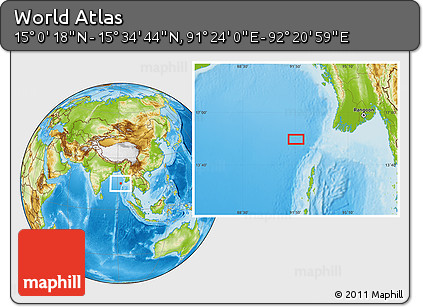 Physical Location Map of the Area around 15° 17' 31" N, 91° 52' 30" E