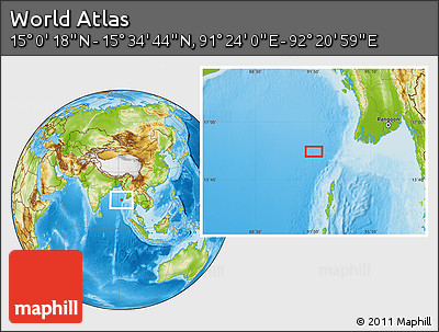 Physical Location Map of the Area around 15° 17' 31" N, 91° 52' 30" E