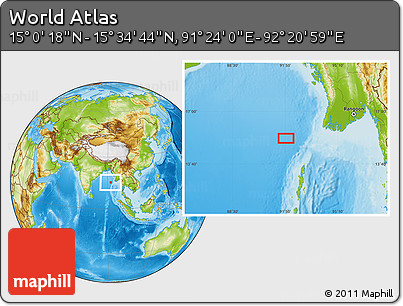 Physical Location Map of the Area around 15° 17' 31" N, 91° 52' 30" E