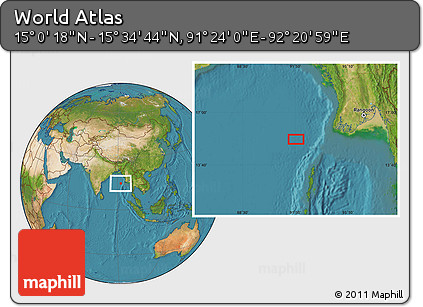 Satellite Location Map of the Area around 15° 17' 31" N, 91° 52' 30" E