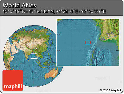 Satellite Location Map of the Area around 15° 17' 31" N, 91° 52' 30" E