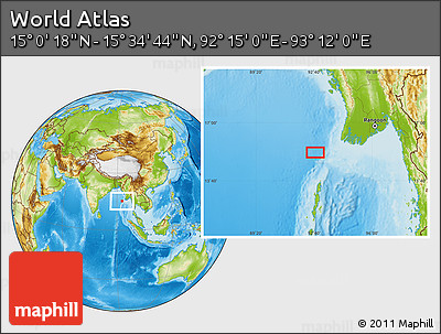 Physical Location Map of the Area around 15° 17' 31" N, 92° 43' 29" E