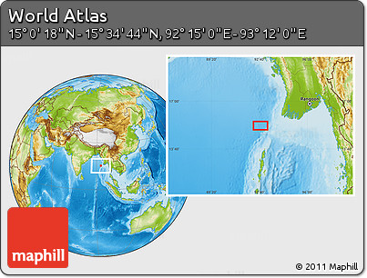 Physical Location Map of the Area around 15° 17' 31" N, 92° 43' 29" E