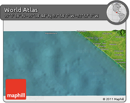Satellite 3D Map of the Area around 15° 17' 31" N, 93° 25' 30" W