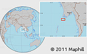 Gray Location Map of the area around 15° 17' 31" N, 94° 25' 30" E