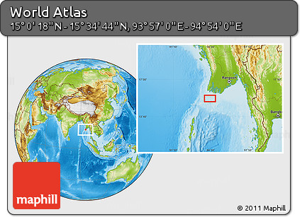 Physical Location Map of the Area around 15° 17' 31" N, 94° 25' 30" E
