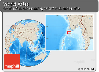 Shaded Relief Location Map of the Area around 15° 17' 31" N, 94° 25' 30" E