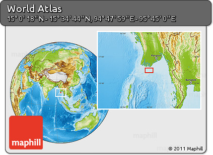 Physical Location Map of the Area around 15° 17' 31" N, 95° 16' 30" E
