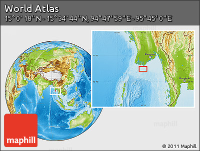 Physical Location Map of the Area around 15° 17' 31" N, 95° 16' 30" E