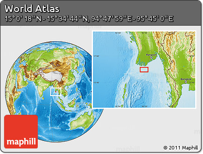 Physical Location Map of the Area around 15° 17' 31" N, 95° 16' 30" E