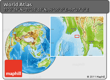 Physical Location Map of the Area around 15° 17' 31" N, 96° 58' 29" E