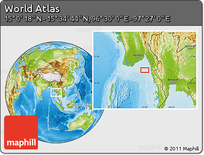 Physical Location Map of the Area around 15° 17' 31" N, 96° 58' 29" E