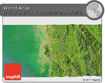 Satellite 3D Map of the Area around 15° 17' 31" N, 97° 49' 29" E
