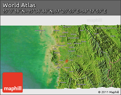 Satellite 3D Map of the Area around 15° 17' 31" N, 97° 49' 29" E