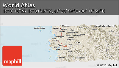 Shaded Relief Panoramic Map of the Area around 15° 17' 31" N, 97° 49' 29" E