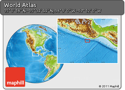 Physical Location Map of the Area around 15° 17' 31" N, 97° 40' 30" W