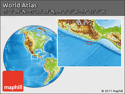 Physical Location Map of the Area around 15° 17' 31" N, 97° 40' 30" W