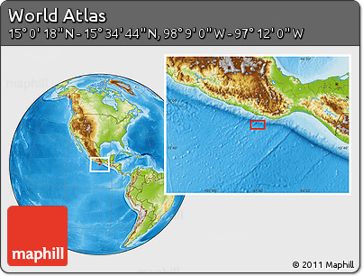 Physical Location Map of the Area around 15° 17' 31" N, 97° 40' 30" W