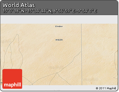 Satellite 3D Map of the Area around 15° 17' 31" N, 9° 25' 30" E