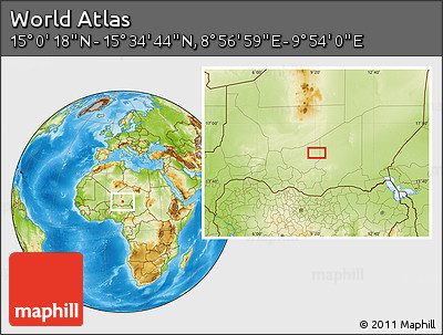 Physical Location Map of the Area around 15° 17' 31" N, 9° 25' 30" E