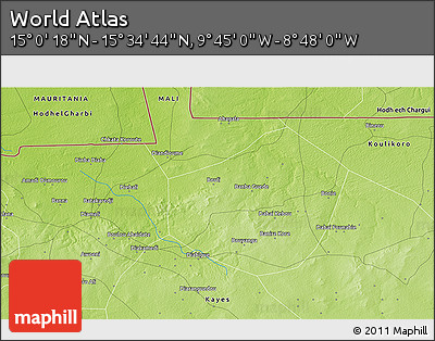 Physical 3D Map of the Area around 15° 17' 31" N, 9° 16' 30" W