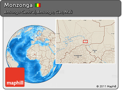 Shaded Relief Location Map of Monzonga