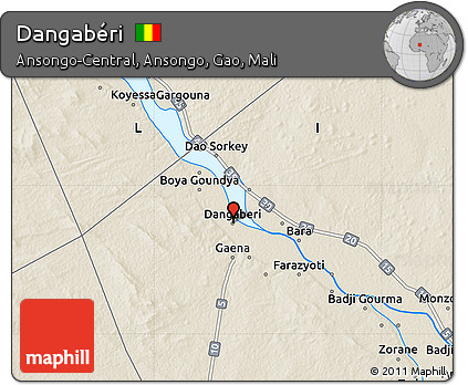 Shaded Relief Map of Dangabéri