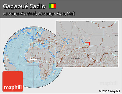Gray Location Map of Gagaoué Sadio, hill shading