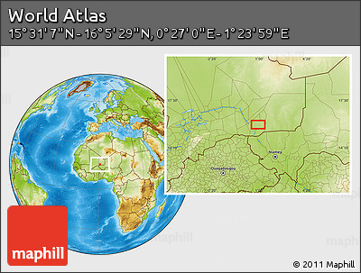 Physical Location Map of the Area around 15° 48' 18" N, 0° 55' 29" E
