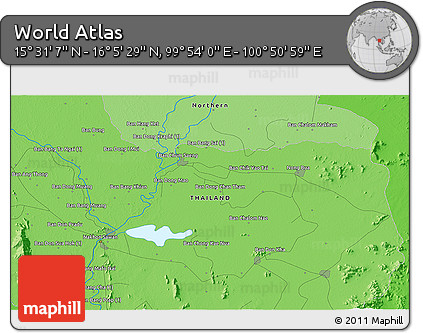 Political 3D Map of the Area around 15° 48' 18" N, 100° 22' 30" E