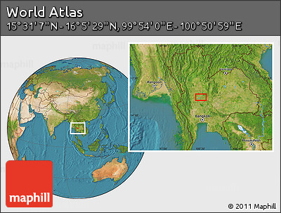 Satellite Location Map of the Area around 15° 48' 18" N, 100° 22' 30" E