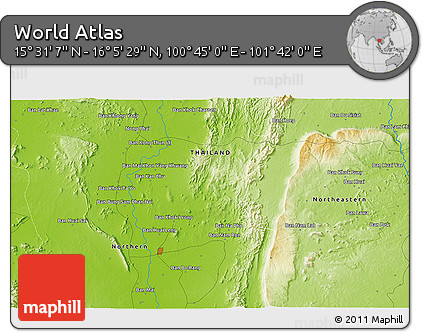 Physical 3D Map of the Area around 15° 48' 18" N, 101° 13' 29" E