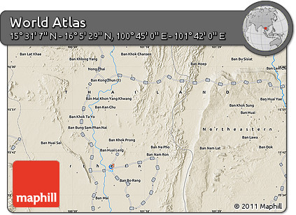 Shaded Relief Map of the Area around 15° 48' 18" N, 101° 13' 29" E