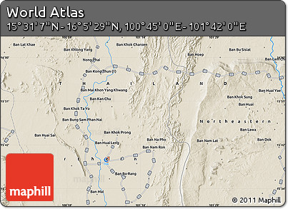 Shaded Relief Map of the Area around 15° 48' 18" N, 101° 13' 29" E
