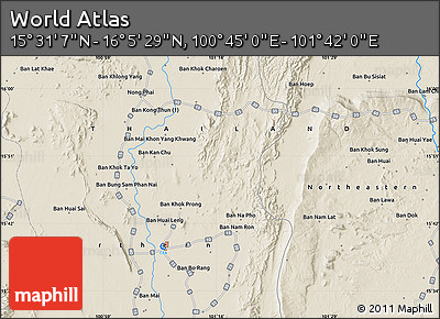Shaded Relief Map of the Area around 15° 48' 18" N, 101° 13' 29" E