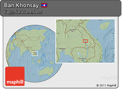 Savanna Style Location Map of Ban Khonsay, hill shading