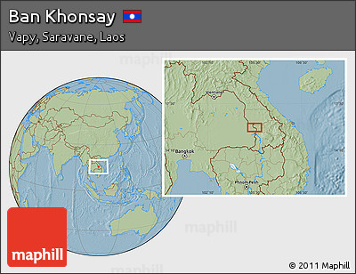 Savanna Style Location Map of Ban Khonsay, hill shading