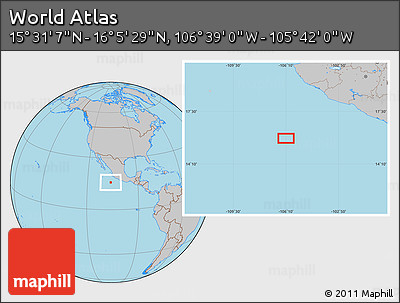 Gray Location Map of the Area around 15° 48' 18" N, 106° 10' 30" W