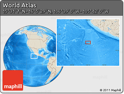 Shaded Relief Location Map of the Area around 15° 48' 18" N, 106° 10' 30" W