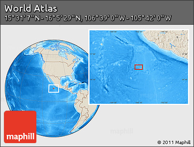 Shaded Relief Location Map of the Area around 15° 48' 18" N, 106° 10' 30" W