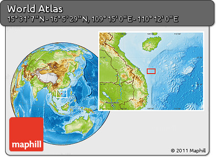 Physical Location Map of the Area around 15° 48' 18" N, 109° 43' 29" E