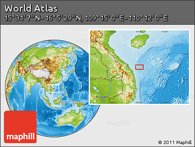 Physical Location Map of the Area around 15° 48' 18" N, 109° 43' 29" E