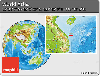 Physical Location Map of the Area around 15° 48' 18" N, 109° 43' 29" E