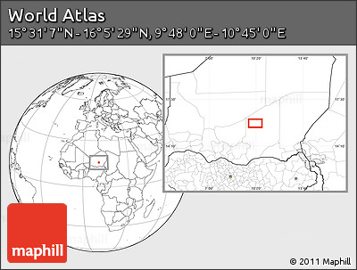 Blank Location Map of the Area around 15° 48' 18" N, 10° 16' 30" E