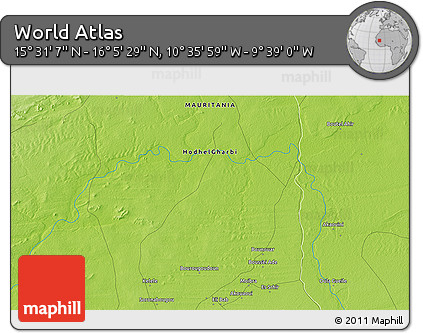 Physical 3D Map of the Area around 15° 48' 18" N, 10° 7' 30" W