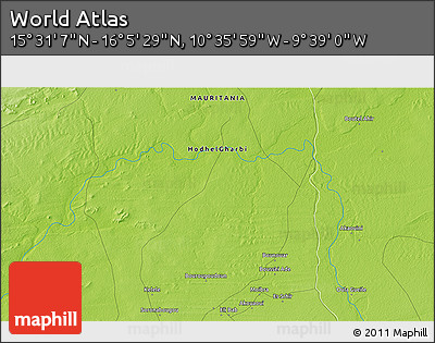 Physical 3D Map of the Area around 15° 48' 18" N, 10° 7' 30" W